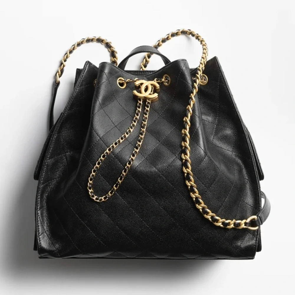 CHANEL 25 Large Backpack Black Quilted Calfskin Leather Gold hardware New